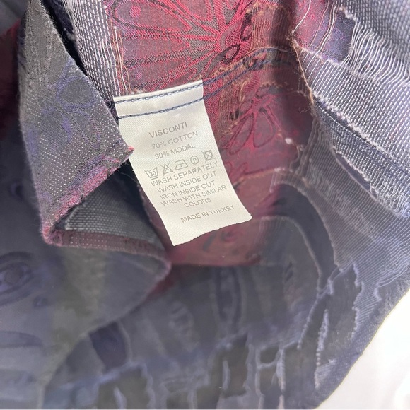 Luchino Visconti Mens Shirt Sz M Burgundy Navy Paisley Button-Up Long Sleeve - Picture 7 of 7
